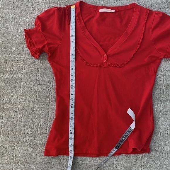 Precchio Colors Concept Red Ruffle Detail Fitted Short Sleeve Knit Top - Picture 7 of 7